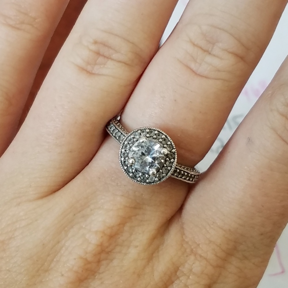 White Sapphire Sterling Ring - Sz 7 - Engagement